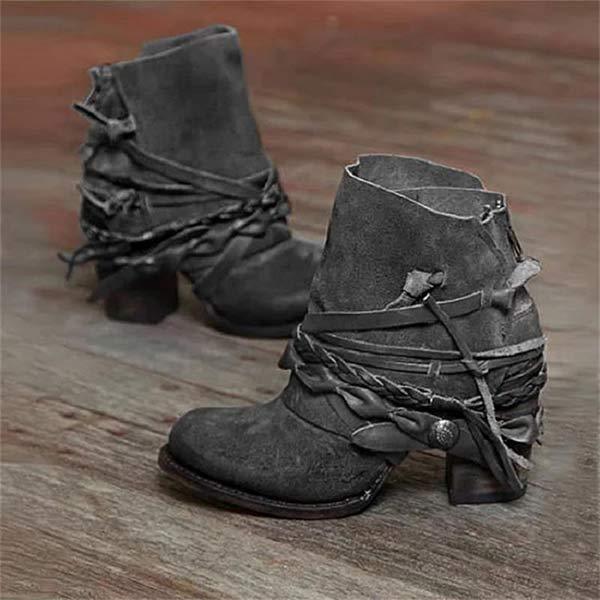 Botki Damskie na Grubym Obcasie w Stylu Vintage