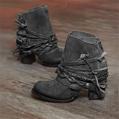 Botki Damskie na Grubym Obcasie w Stylu Vintage