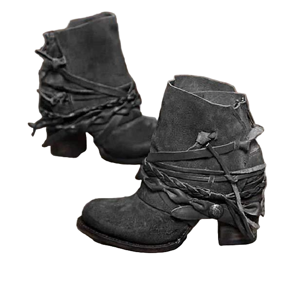 Botki Damskie na Grubym Obcasie w Stylu Vintage