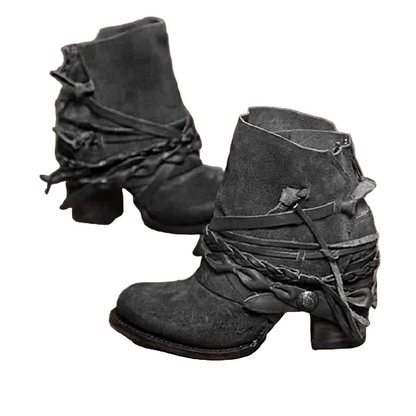 Botki Damskie na Grubym Obcasie w Stylu Vintage