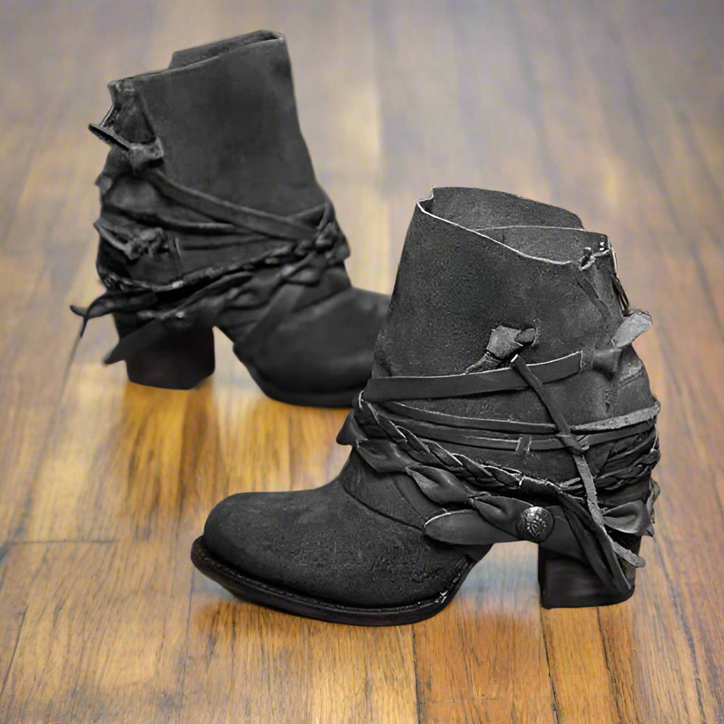 Botki Damskie na Grubym Obcasie w Stylu Vintage