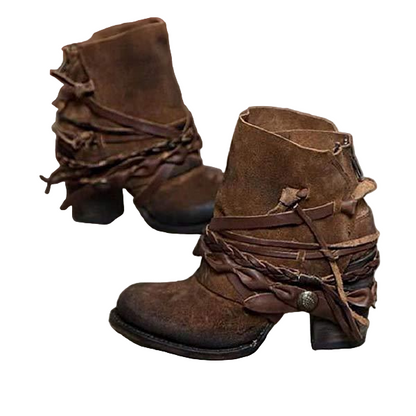 Botki Damskie na Grubym Obcasie w Stylu Vintage
